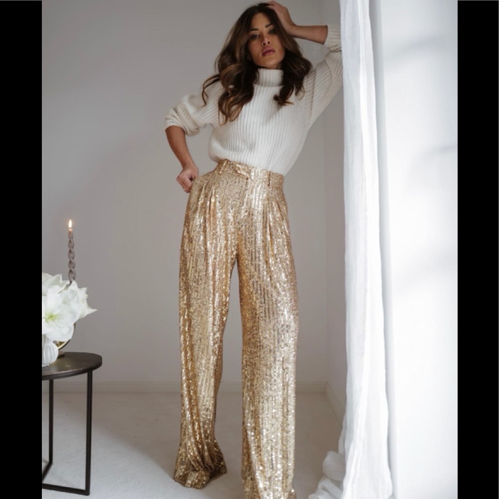 Zara sequin wide leg pants
